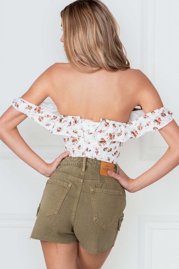 Buy Corset Story Floral Straight Line Overbust With Off Shoulder Collar