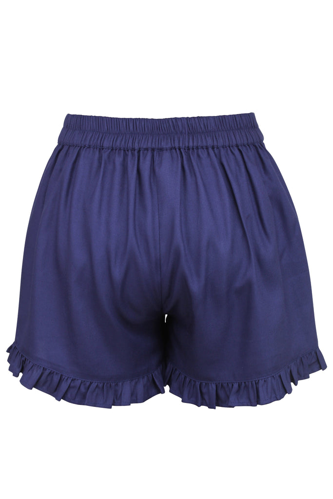 Daisy Summer Navy Viscose Shorts With Frill Edge and Self Tie Belt