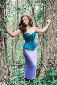 Blue Satin Overbust with Lace trim detailing