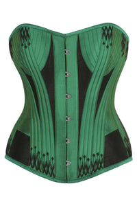 Green & Black Overbust Corset with Black Flossing Detail