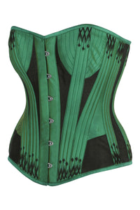 Green & Black Overbust Corset with Black Flossing Detail