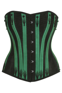 Black Overbust Corset with Flossing and Green Boning Channels