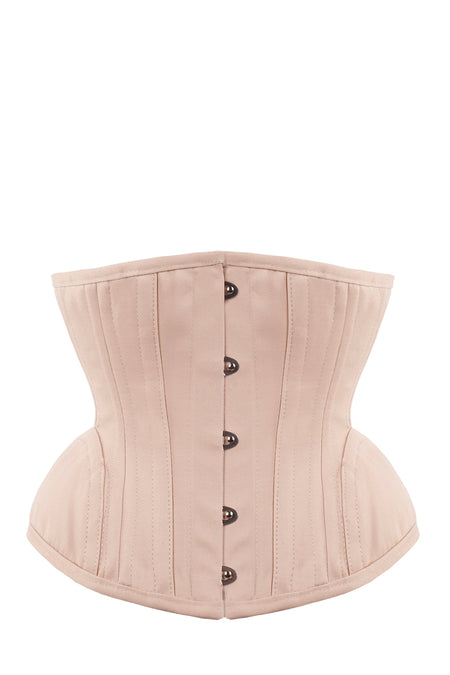 Underbust Waist Trainer In Pinky Beige Cotton Twill- Curved Hem And Hip Panels
