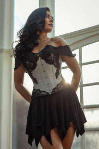 Grey Longline Corset Top with Lace Cap Sleeve