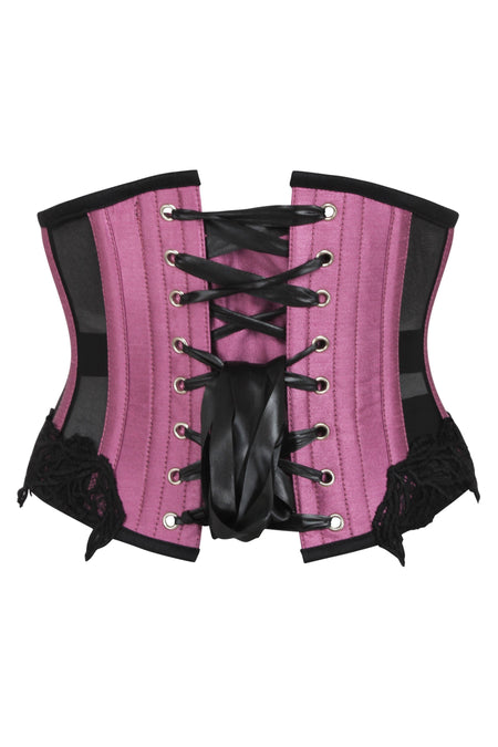 Cropped Pearl Pink Lace and Black Mesh Overbust Corset