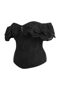 Corset Story SC-036 Alyssum Black Broderie Anglaise Cotton Corset Top with Double Frill Sleeves