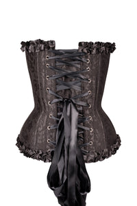 Black Brocade Sweetheart Corset With Ruffle Trim