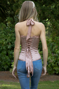Rose Gold Halterneck Overbust Ribbon Corset