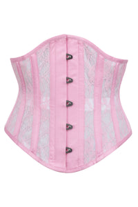 Pink Satin Underbust Corset with Mesh Panels and Lace Overlay