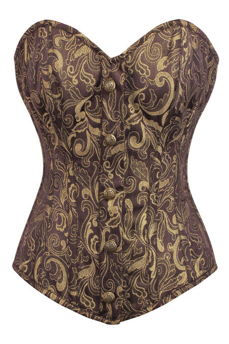 Corset Story BC-024 Brown and Gold Brocade Overbust Corset with Front Zip