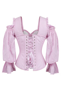 Pink Corset Top with Long Sleeves and a Cold Shoulder