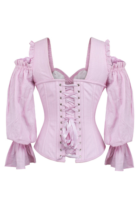 Pink Corset Top with Long Sleeves and a Cold Shoulder