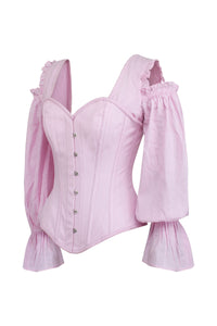 Pink Corset Top with Long Sleeves and a Cold Shoulder