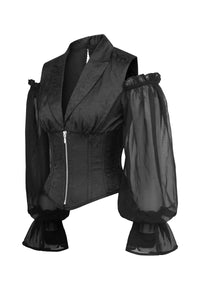 Corset Story BC-033 Black Brocade Corset Top with Long Sleeves with Zip Fastening