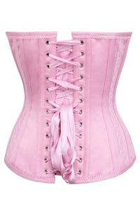 Pink Satin Overbust Corset with Lace Trims