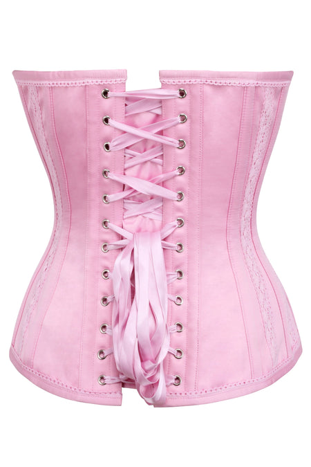 Pink Satin Overbust Corset with Lace Trims