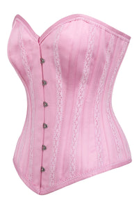 Corset Story BC-050 Pink Satin Overbust Corset with Lace Trims