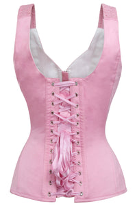 Pink Overbust Corset with Shoulder Straps and Zip