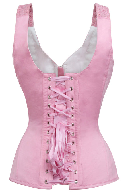 Pink Overbust Corset with Shoulder Straps and Zip