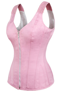Pink Overbust Corset with Shoulder Straps and Zip