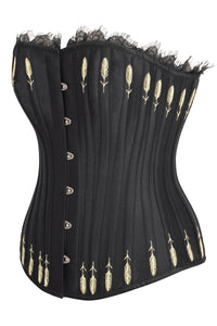 Black Satin Overbust Corset with Lace and Flossing Finish