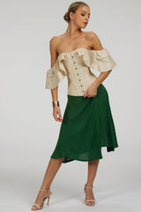 Champagne Satin Top with Dramatic sleeve