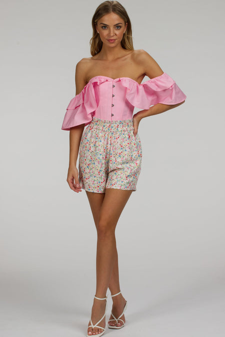 Pink Cotton Corset Top with Dramatic sleeve