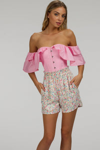Pink Cotton Corset Top with Dramatic sleeve