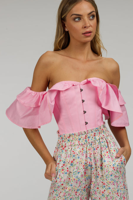 Pink Cotton Corset Top with Dramatic sleeve