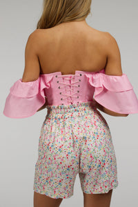 Pink Cotton Corset Top with Dramatic sleeve