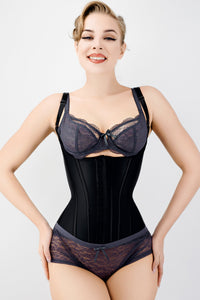 Corset Story Black Latex Underbust Corset with adjustable Bra Straps