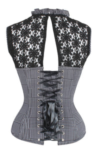 Houndstooth and Crochet Corset Top