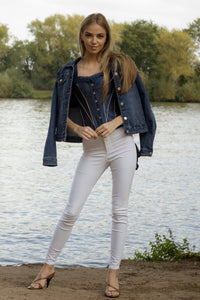 Midnight Blue And Beige Overbust Lace Trim And Straps