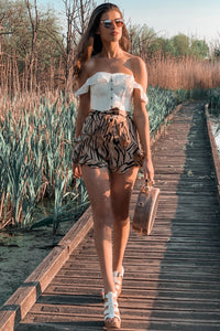 White Cotton Straight Bustline Corset Top With Off The Shoulder Sleeves
