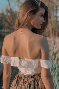 White Cotton Straight Bustline Corset Top With Off The Shoulder Sleeves