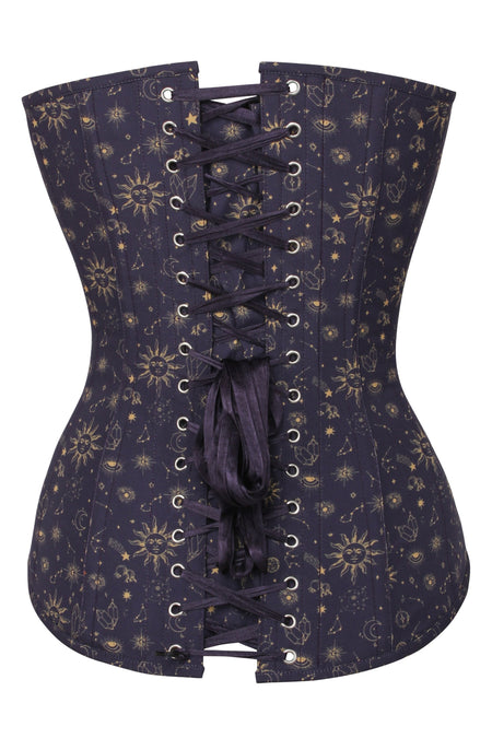 Mystic Galaxy Indigo And Gold Longline Overbust Corset