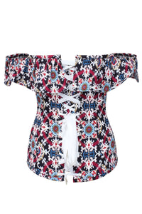 Mosaic Tile Corset Top With Bardot Sleeve