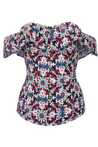 Mosaic Tile Corset Top With Bardot Sleeve