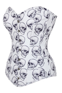 White And Grey Skull Gothic Longline Overbust Corset