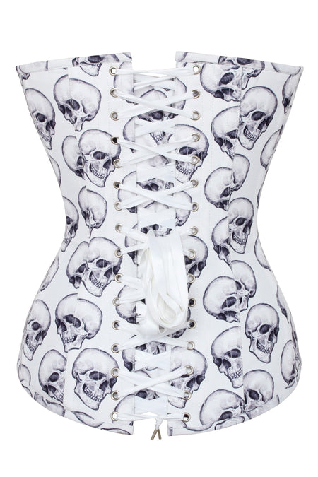 White And Grey Skull Gothic Longline Overbust Corset