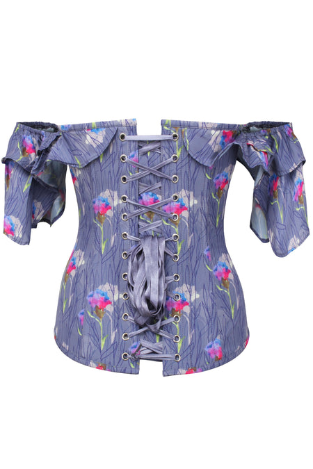 Floating Floral Corset Top With Frilled Sleeve