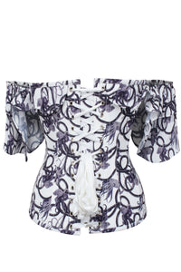 Charcoal Ink Octopus Print Corset Top With Frill Sleeve