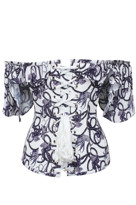 Charcoal Ink Octopus Print Corset Top With Frill Sleeve