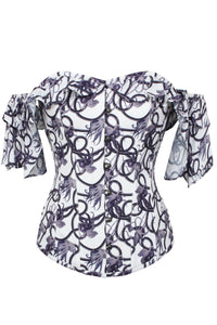 Charcoal Ink Octopus Print Corset Top With Frill Sleeve