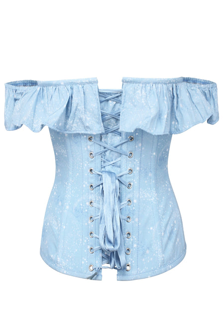 Baby Blue Astronomy Print Corset Top With Bardot Sleeve