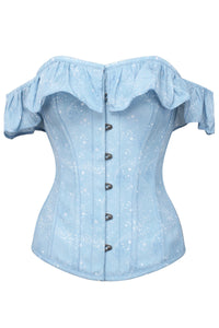 Baby Blue Astronomy Print Corset Top With Bardot Sleeve