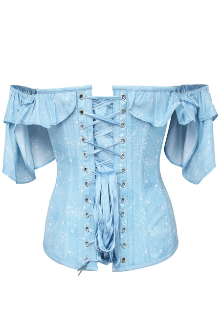 Baby Blue Astronomy Print Corset Top With Frill Sleeve