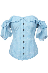 Baby Blue Astronomy Print Corset Top With Frill Sleeve