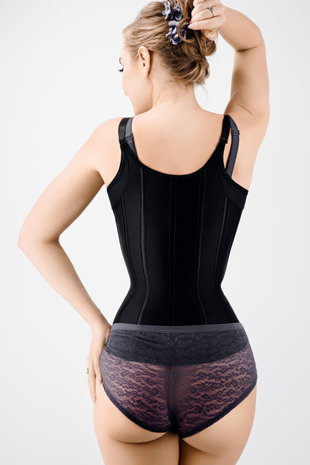 Corset Story Black Latex Underbust Corset with adjustable Bra Straps