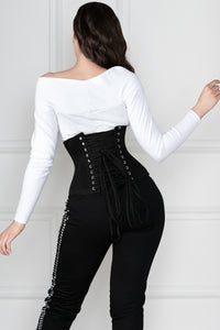 Black Cotton Twill Classic Underbust Waist Trainer With Hip Gores